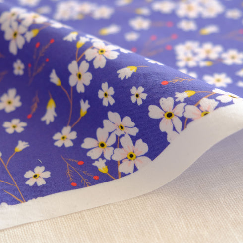White Red Floral Royal Blue Cotton